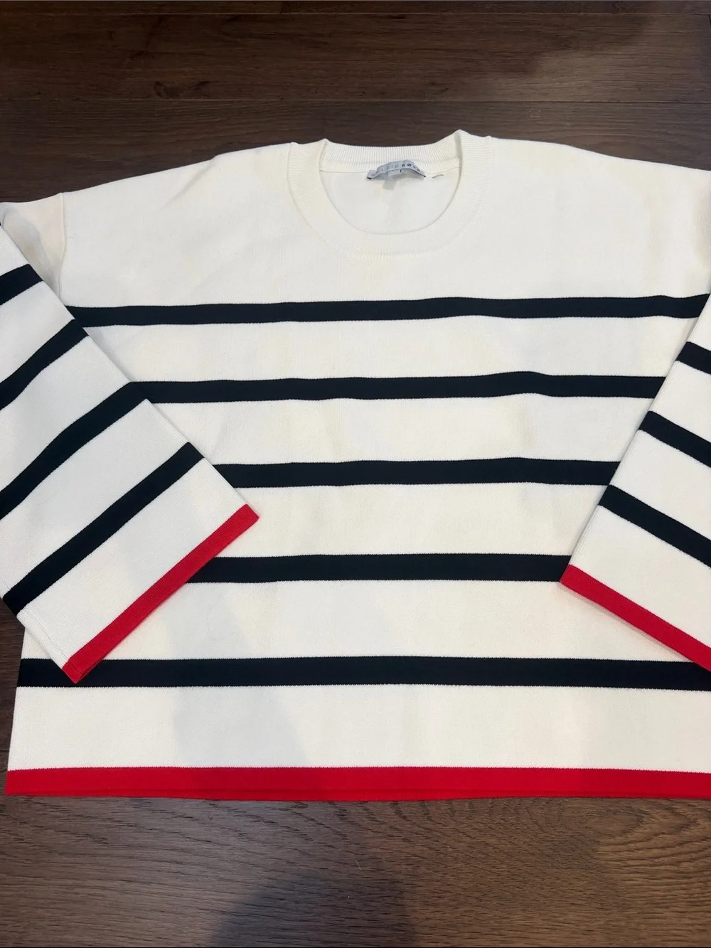 Baltic Born Cream Crewneck Sweater with Black Stripes & Red Trim - C47-041